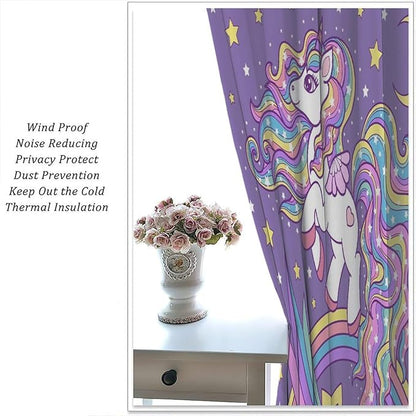 Unicorn Curtains Fantasy Star Moon Cartoon Theme Curtains Cute White Unicorn Rainbow Design Printed Curtains Boys Girls Room Curtains 42x63 Inch 2 Panels