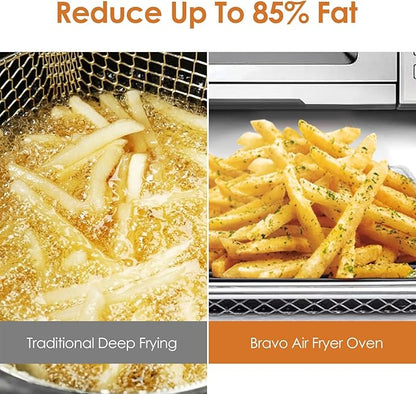 Nuwave Bravo Air Fryer Toaster Smart Oven, 12-in-1 Countertop Convection, 30-QT XL Capacity, 50°-500°F Temperature Controls, Top and Bottom Heater Adjustments 0%-100%, Brushed Stainless Steel Look