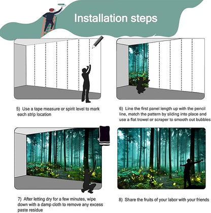 Green Enchanted Forest Wallpaper Mural for Kid's Bedroom Background Wall Decor (Not Peel and Stick)