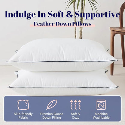 Cosybay Goose Feather and Down Bed Pillow, Premium Medium White Pillow Inserts for Sleeping, Luxury Bedding Pillows for Side and Back Sleepers, King Size, 20x36 Inches, 2 Pack