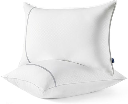 Bedsure Hotel Pillows - Luxury Bed Pillows for Sleeping with Decoration Strip Breathable Cover Soft & Supportive Pillows for Side, Back or Stomach Sleepers (2, Grey, Standard)