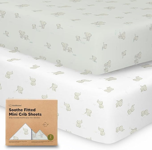 2-Pack Mini Crib Sheets Fitted, Pack and Play Sheets - Organic Cotton Pack N Play Sheets for Pack and Play Mattress, Playard Baby Crib Sheets, Jersey Crib Sheets Neutral for Boys, Girls (Elly)