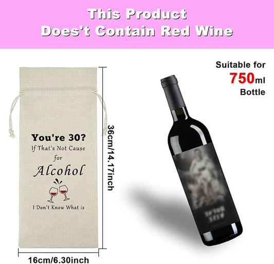 30th Birthday Gifts for Men Women Wine Bag 30th Birthday Decorations Burlap Wine Wrap Bag Birthday Ideas Gift for Him Dad Husband Friends Turning 30 Year Old Gift Christmas Bachelor Party Gift