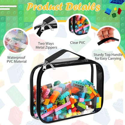Sanwuta 3 Packs Toy Storage Bags with Zipper, Clear PVC Organizing Bags, Waterproof Toy Bags for Board Games, Building Blocks, Toys and Kids Books (Black,14.96 x 11 x 3.94 Inch)