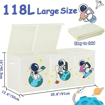Toy Storage Box with Lid,Extra Large Toy Box Chest Bin Organizer Basket with Dividers for Toddlers,Kids,Boys,Girls,Living Room Area (Beige Astronaut)