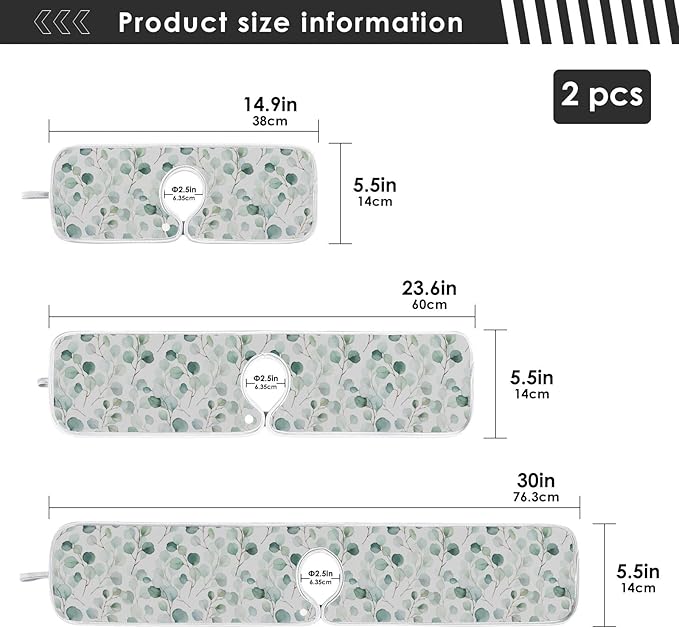 Kitchen Faucet Absorbent Mat,Flower Green Leaves Water Splash Guard for Sink, Faucet Drip Catcher Thicken Sponge Microfiber Faucet Water Catcher Mat Sink Absorbent Mat for Kitchen 14x5in 2 Pack