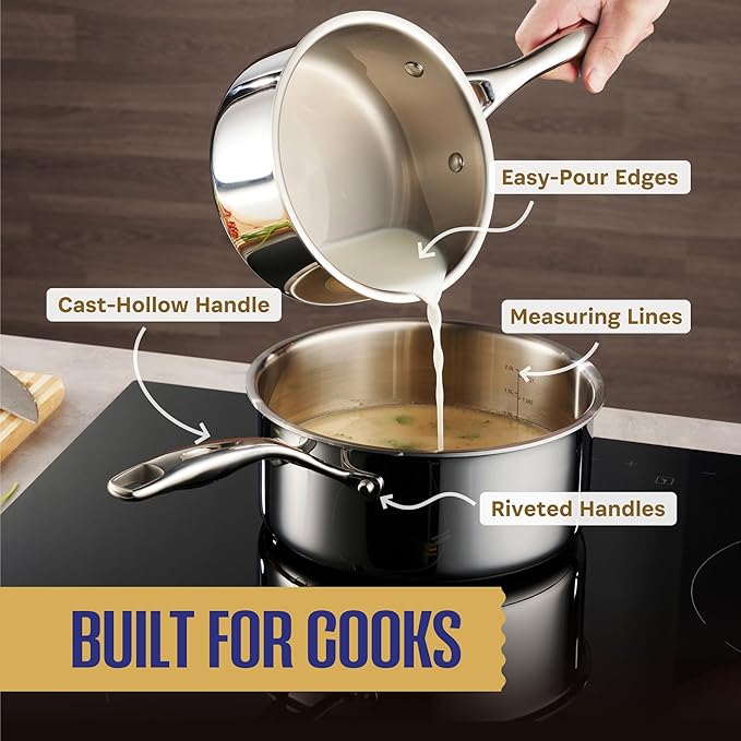 Legend 3 Ply Stainless Steel Cookware Set - 10-Piece, Full Clad, Induction, Non-Toxic, Oven Safe, Best 18/0 Professional Pots and Pans, Premium Kitchen Cooking, Chef Quality - PFOA, PTFE & PFOS Free