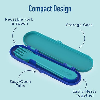 Bentgo® Kids Utensil Set - Reusable Plastic Fork, Spoon & Storage Case - BPA-Free Materials, Easy-Grip Handles, Dishwasher Safe - Ideal for School Lunch, Travel, & Outdoors (Shark)