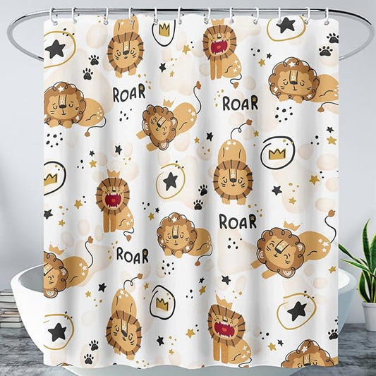 AILONEN Cute Lion Shower Curtain for Bathroom, Children Kwwaii Animal Bathroom Curtain Decor,Printed Bath Curtain for Boys Girls 36" W*72" H Polyester Waterproof Bathroom Curtain with Hooks