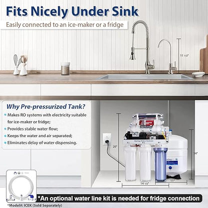 iSpring RCC1UP-AK 100GPD Under Sink 7-Stage Reverse Osmosis RO Drinking Filtration System and Water Filter for Sink with Alkaline Remineralization, Booster Pump and UV Ultraviolet Filter, White