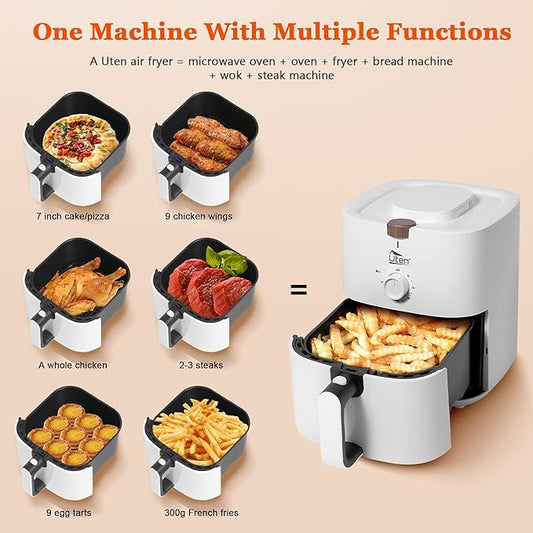 4.2 Quart Compact Air Fryer,4L 1500W Air Fryer Oven Pizza Cooker with Rapid Air Circulation,30 Minute Timer and Adjustable Temperature Control with Recipe,White