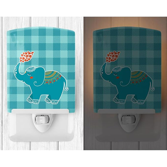 Caroline's Treasures BB6744CNL Elephant Love Ceramic Night Light Compact, UL-Certified, Ideal for Bedroom, Bathroom, Nursery, Hallway, Kitchen, 6x4x3, Multicolor