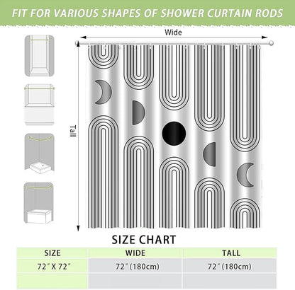 Boho Shower Curtains for Bathroom Mid Century Minimalist Abstract Aesthetic Modern Bathroom Decor Curtain Machine Washable Waterproof Fabric with 12 Hooks (White Minimalist, 72" x 72")