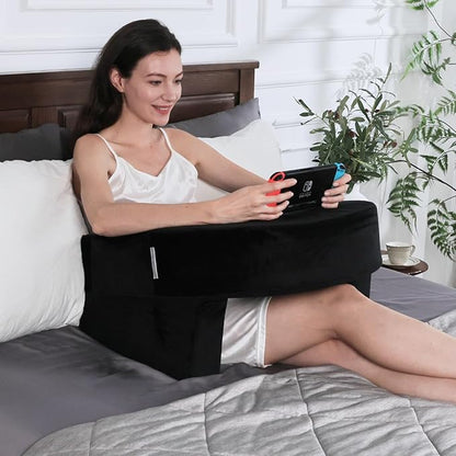 Weighted Idea Reading Pillow for Gaming, Extra Large Arm Rest Pillow for Adult，Lap Desk Pillow Gaming Pillow with 2 Side Pockets for Gaming, Reading, Working Sitting in Bed Floor Sofa (Black)