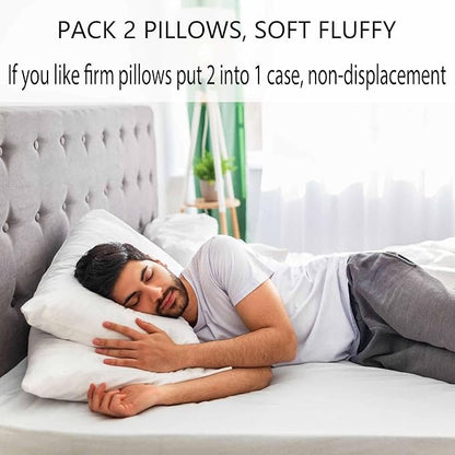 Thin Flat Soft Bed Pillows Standard Size Set of 2 Pack for Sleeping 20"x26", Hypoallergenic Skin Friendly Microfiber Filling Machine Washable