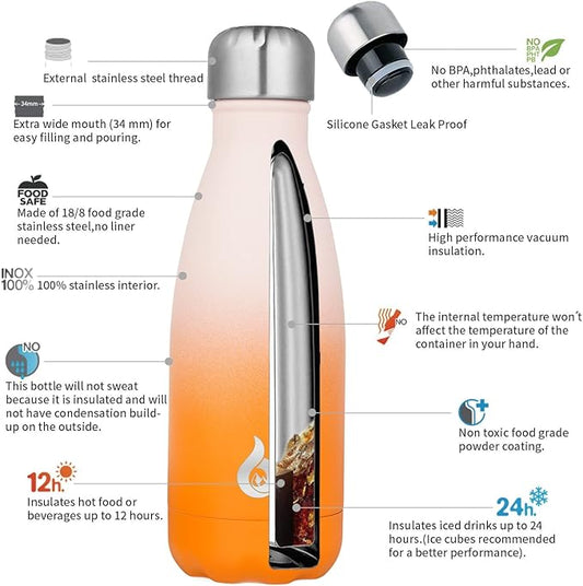 BJPKPK 12oz Water Bottle Stainless Steel Water Bottles Insulated Metal Water Bottle For Travel,Coral