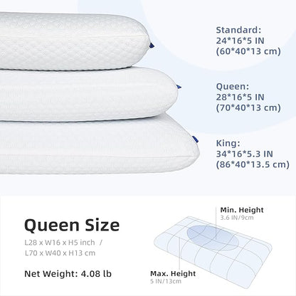 inight Queen Memory Foam Pillow, Side Sleeper Pillow, Queen Pillow for Back Sleepers, Ergonomic Pillow, Memory Foam Pillow Queen Size, Oeko-TEX & CertiPUR-US