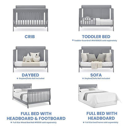Simmons Kids Carter 6-in-1 Convertible Crib - Greenguard Gold Certified, Grey + Quiet Nights Breathable Baby Bed Crib Mattress and Toddler Mattress (Bundle)