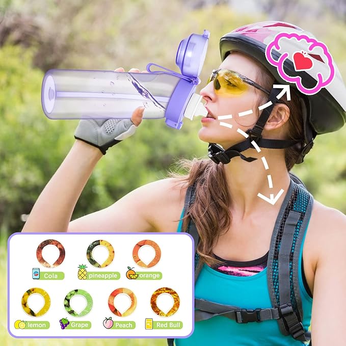 Water Bottle with Flavor Pods 21.9 Oz/650ml Fruit Fragrance Water Bottle Recyclable Sports Air Water Cup Scented Pods for Outdoor (Purple 650ML)