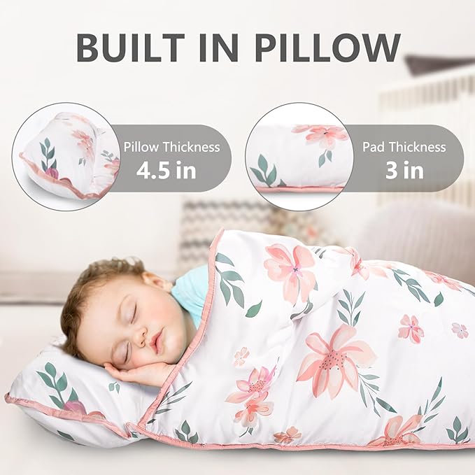 Nap Mat- Toddler Nap Mat with Pillow & Fleece Blanket- 55''*35''*3'' Nap Mat for Toddlers- Nap Mats for Preschool, Daycare