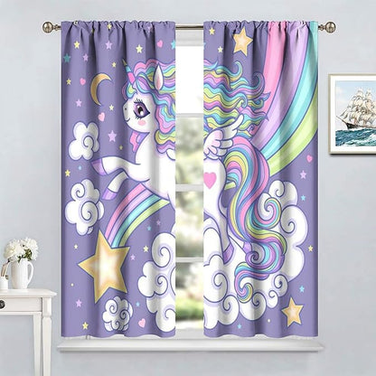 Kids Unicorn Curtains Purple Cartoon Rainbow Cartoon Room Blackout Curtains Boys Girls Baby Room Decor Curtains Living Room Decor 42x63 Inch 2 Panels