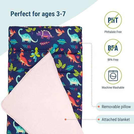 Wildkin Original Nap Mat with Reusable Pillow for Boys & Girls, Ideal for Sleepovers, Equipped with Hook & Loop Fastener, Made from Cotton Blend Materials - Nap Mat for Kids