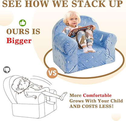 Toddler Chair Sherpa Couch Sherpa Kids Chair, Cuddly Comfy Toddler Plush Chair Toddler Couch Reading Chair for Kids Glow in The Dark Starry Sky Blue