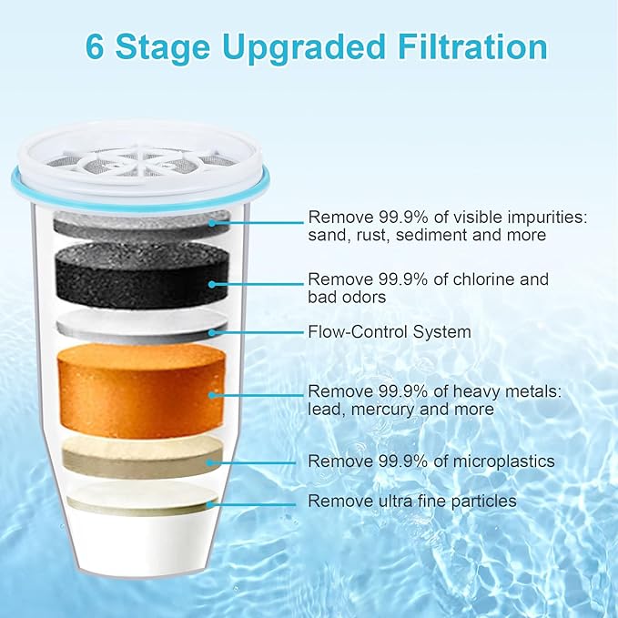 VIPHASES 2 Pack ZR-001 ZR-017 ZR-004 6-Stage Replacement Water Filters, Replacement for Pitchers and Dispensers, Advanced 0 TDS System to Removes 99.99% Lead, Chlorine, Fluoride, PFOA/PFOS
