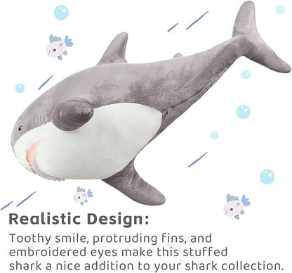 MorisMos Grey Shark Plush Toy, 51in Stuffed Animal, Giant Shark Stuffed Toy for Kids, Cuddly Plush, Birthday, 51 inch
