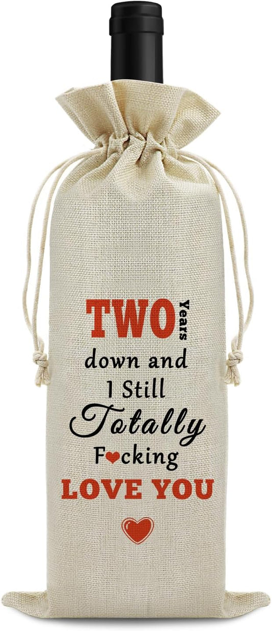 2nd Anniversary Marriage Gift for Couple Wine Bag 2 Years Anniversary Wedding Gift for Wife Husband Wine Gift Bag Two Anniversary Valentine Birthday Christmas Gift Drawstring Wine Wrapping Bag