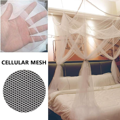 8 Corner Bed Canopy with 100 LED Star String Lights Battery Operated, Bed Netting Unique Style 4 Door Square Canopy Bed Curtains Canopy - Suggested for Twin Full Queen King Bed