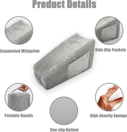 Sexysamba Arm Pillow Arm Elevation Pillow with 5 Pockets for Post Surgery Support Pillow for Elbow Arm Rest Wedge Pillow Shoulder Surgery Pillow with Removable Non-Slip Bottom Pillow Case - Grey