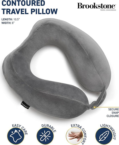 Brookstone Contoured Memory Foam Head and Neck Travel Pillow Ergonomic and Lightweight, Dark Grey