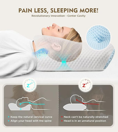 Osteo Cervical Pillow for Neck Pain Relief, Hollow Design Odorless Memory Foam Pillows with Cooling Case, Adjustable Orthopedic Bed Pillow for Sleeping, Contour Support for