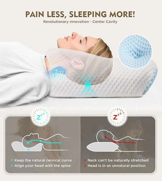 Osteo Cervical Pillow for Neck Pain Relief, Hollow Design Odorless Memory Foam Pillows with Cooling Case, Adjustable Orthopedic Bed Pillow for Sleeping, Contour Support for