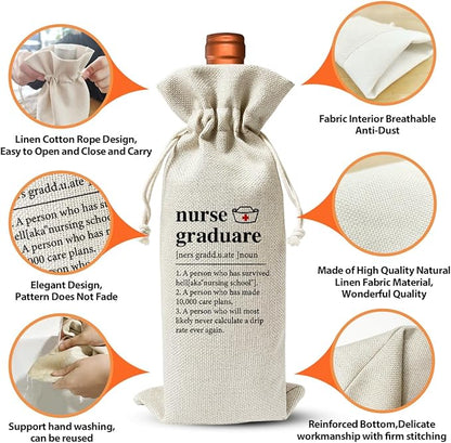 Nursing School Graduation Gift for Practitioner Wine Bag, Med School Graduation Gift, Nurse Christmas Gift, Funny Nurse Appreciation Gift, Nurse Day Nurse Week Gift For Coworker, Linen Wine Gift Bag