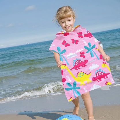 Dinosaur Beach Towel with Hood for Boys Girls Pink Kids Hooded Bath Towel Toddler Swim Pool Cover Up for 2-4 Years