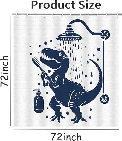Dinosaur Shower Curtain for Bathroom Dino Shower Curtain for Kids Boy,Trex Raptor Silhouette,Blue White Cartoon Dinosaur Shadow Polyester Shower Curtain Waterproof Washable Durable 12 Hooks 72"x72"