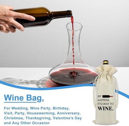 Reusable Wine Bag Wine Themed Bag Gift Burlap Wine Gift Bags with Drawstrings Christmas Weddings Birthday Party Candlelight Dinner Decoration Wine Bottle Bag Housewarming Valentine's Day for Women Men