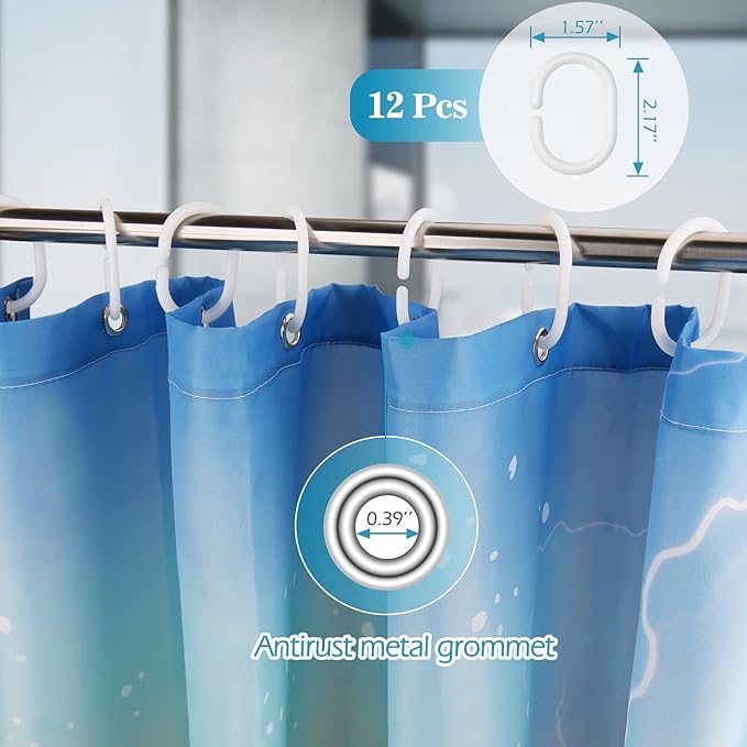 Aimego Funny Shower Curtain Brave Cat Holding Trident Arrow Riding Shark in Ocean Wave, Whale Cat Shower Curtain Set with 12 Hooks for Bathroom Decor Accessories Bathtub Curtain, 72"x72"