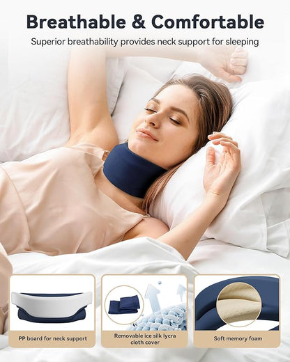 Neck Brace Cervical Collar - Neck Support Brace for Sleeping, Soft Foam Wraps Keep Vertebrae Stable and Aligned for Relief of Cervical Spine Pressure for Women & Men, (12.6-15.8 Inch) Blue