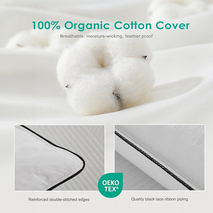 APSMILE Deep Sleep Feather Pillows Standard Size Set of 2, Hotel Collection AirF™ Goose Down Pillow Inserts with Organic Cotton Cover, Soft Bed Pillows for Sleeping (White, 20"x26")