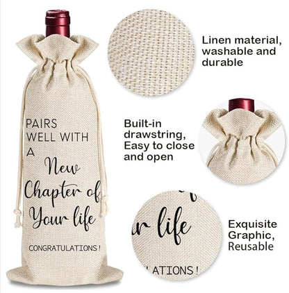 YAANUNULU New Beginning New Job Gifts, New Chapter Of Your Life Wine Bag, Going Away Gift for Friends, New Business Owner Gifts, 1 Wine Bag with 1 Coworker Leaving Card