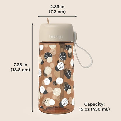 Bentgo Kids Water Bottle (Whimsy & Wonder Collection) - Leak-Proof Durable Tritan 15 oz. Cup for Kids/Toddlers 3+; Flip-Up Safe-Sip Straw for School, Sports, Daycare, Camp & More (Spots & Dots)