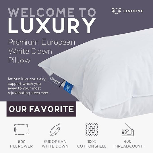 Lincove 100% European Down Venus Pillow – German Down 600 Fill Power, 400 Thread Count Shell, Made in Canada, | Luxe Collection, Standard - Soft