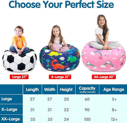 Lukeight Stuffed Animal Storage Bean Bag Chair Cover for Kids, Zipper Beanbag Chair Cover for Organizing Toddler and Kids' Rooms Plush Toys (Stars Navy, Large)