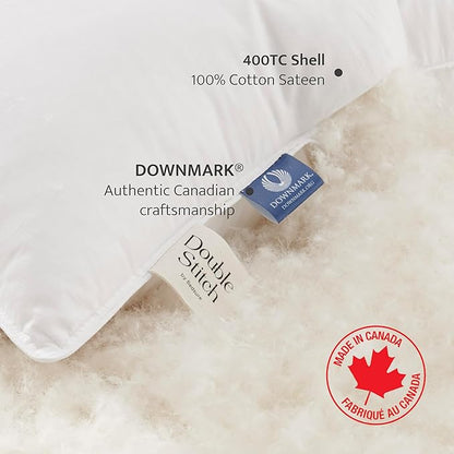 Double Stitch Luxury US White Down Pillow - Made in Canada, 400 Thread Count 100% Cotton Shell, Soft 700 Fill Power Down Bed Pillow, Soft Sleeping Pillow 3-Chamber, King(20" x 36")