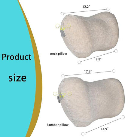 Car Back Cushion Lumbar Support and Car Neck Pillow Kit, Memory Foam Ergonomic Neck Pillow Kit for Driving Fatigue Relief, Comfort and Support Your Neck and Back