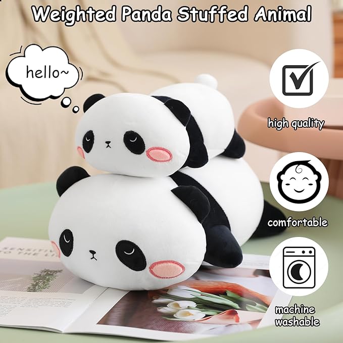 SQEQE Weighted Panda Plush, Weighted Panda Stuffed Animal for Anxiety, Cute Panda Plushies Soft Panda Bear Pillow Toy Gift for Kids Adults 23.6 Inch, 3.1 lbs