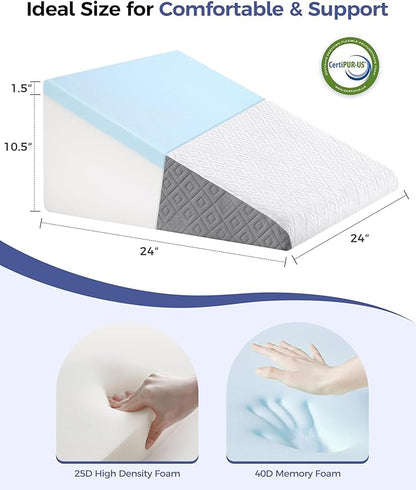 Wedge Pillow for Sleeping, 12"Bed Wedge Pillow for Acid Reflux Relief,Snoring,Back Pain Relief,Leg elevation,Post Surgery,GEL Infused Memory Foam Top Triangle Pillow Wedge with Breathable Cover